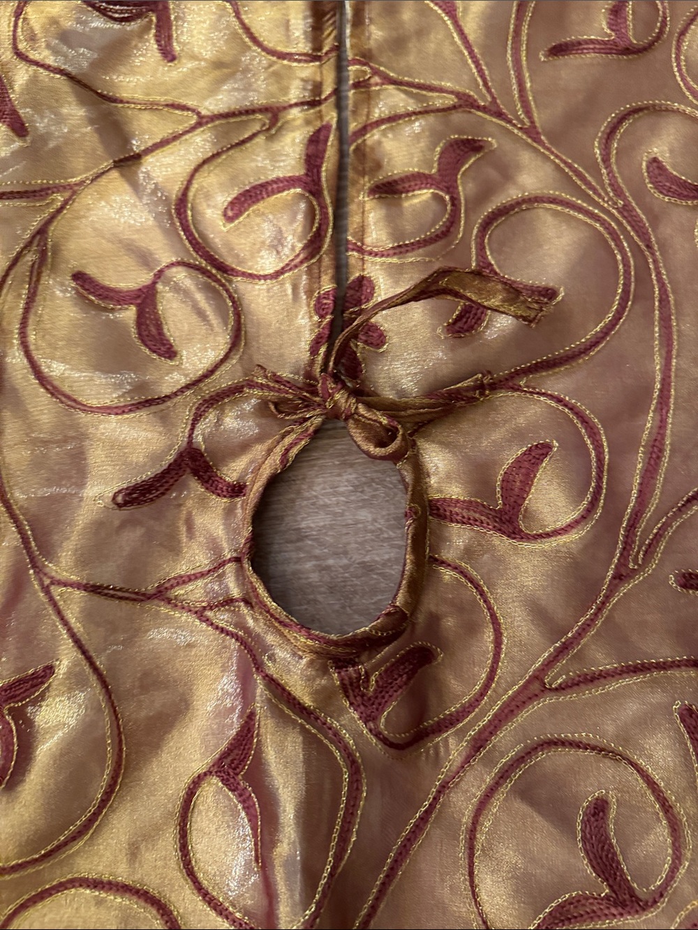 Gold and Burgundy Quilted Tree Skirt with Tassels - Picture 4 of 11